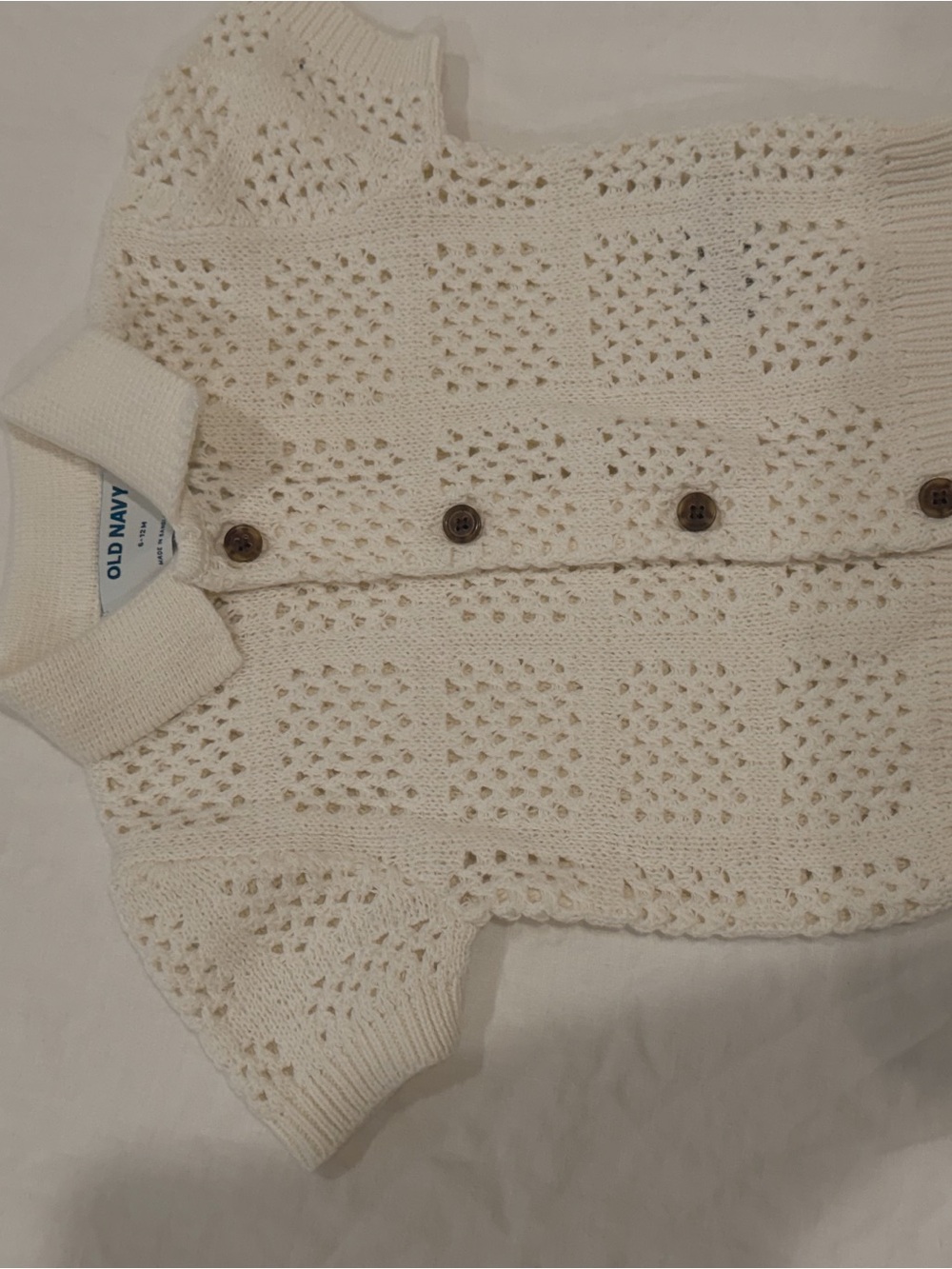 Old Navy Cream Open-Knit Short Sleeve Button Cardigan